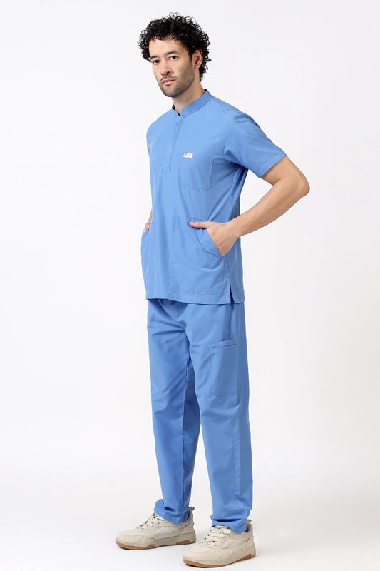 Safe Drapes Men's Mandarin Collar (Sky Blue) Scrub