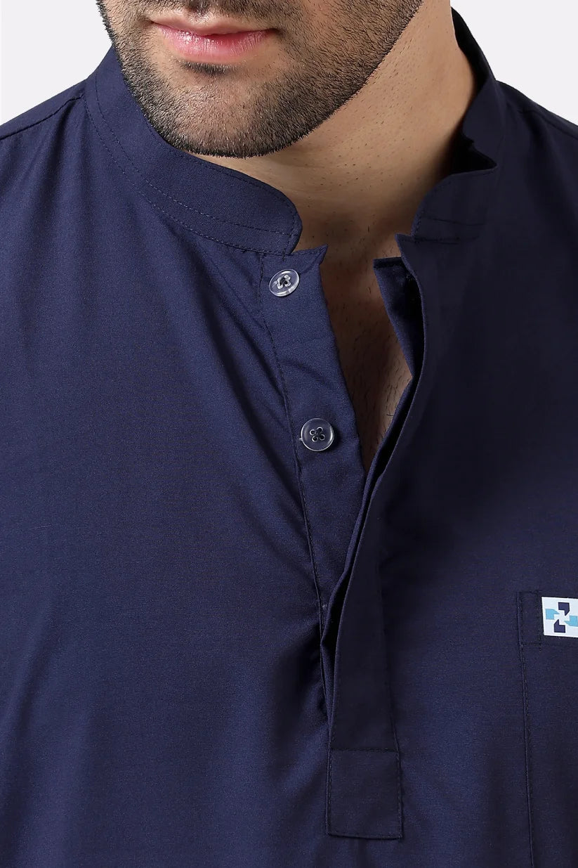 Safe Drapes Men's Mandarin Collar (Deep Blue) Scrub