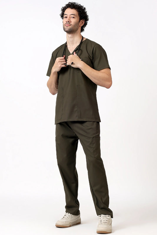 Safe Drapes Men's V-Neck (Olive) Scrub