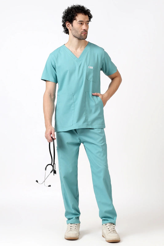 Safe Drapes Men's V-Neck (Aqua Mint) Scrub
