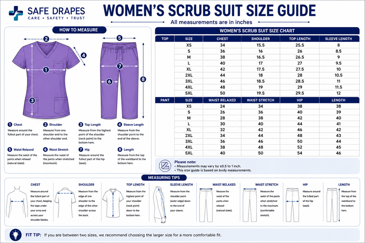 Safe Drapes Women's Professional V-Neck Medical Scrub Set