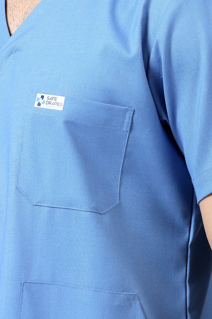 Safe Drapes Men's V-Neck (Ceil Blue) Scrub