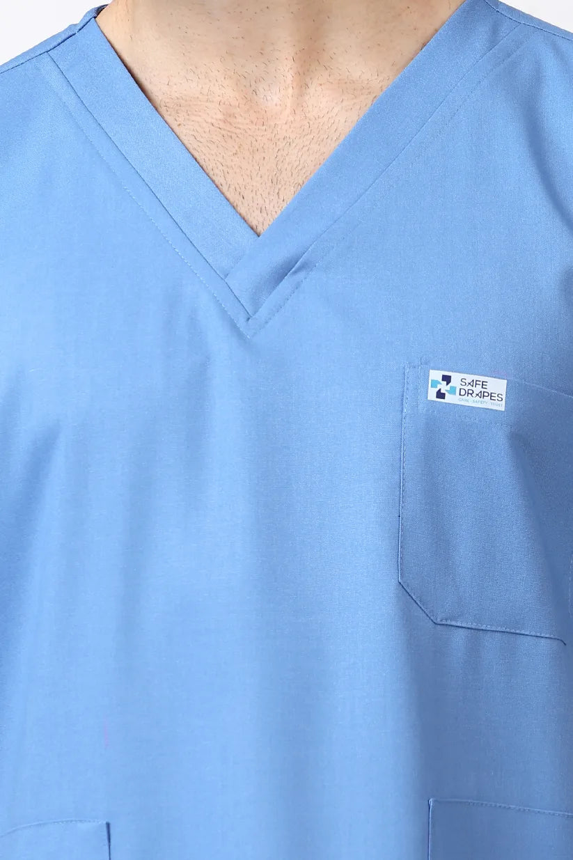 Safe Drapes Men's V-Neck (Ceil Blue) Scrub