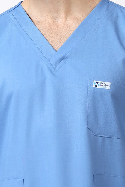 Safe Drapes Men's V-Neck (Ceil Blue) Scrub