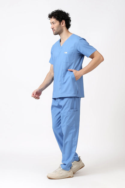 Safe Drapes Men's V-Neck (Ceil Blue) Scrub