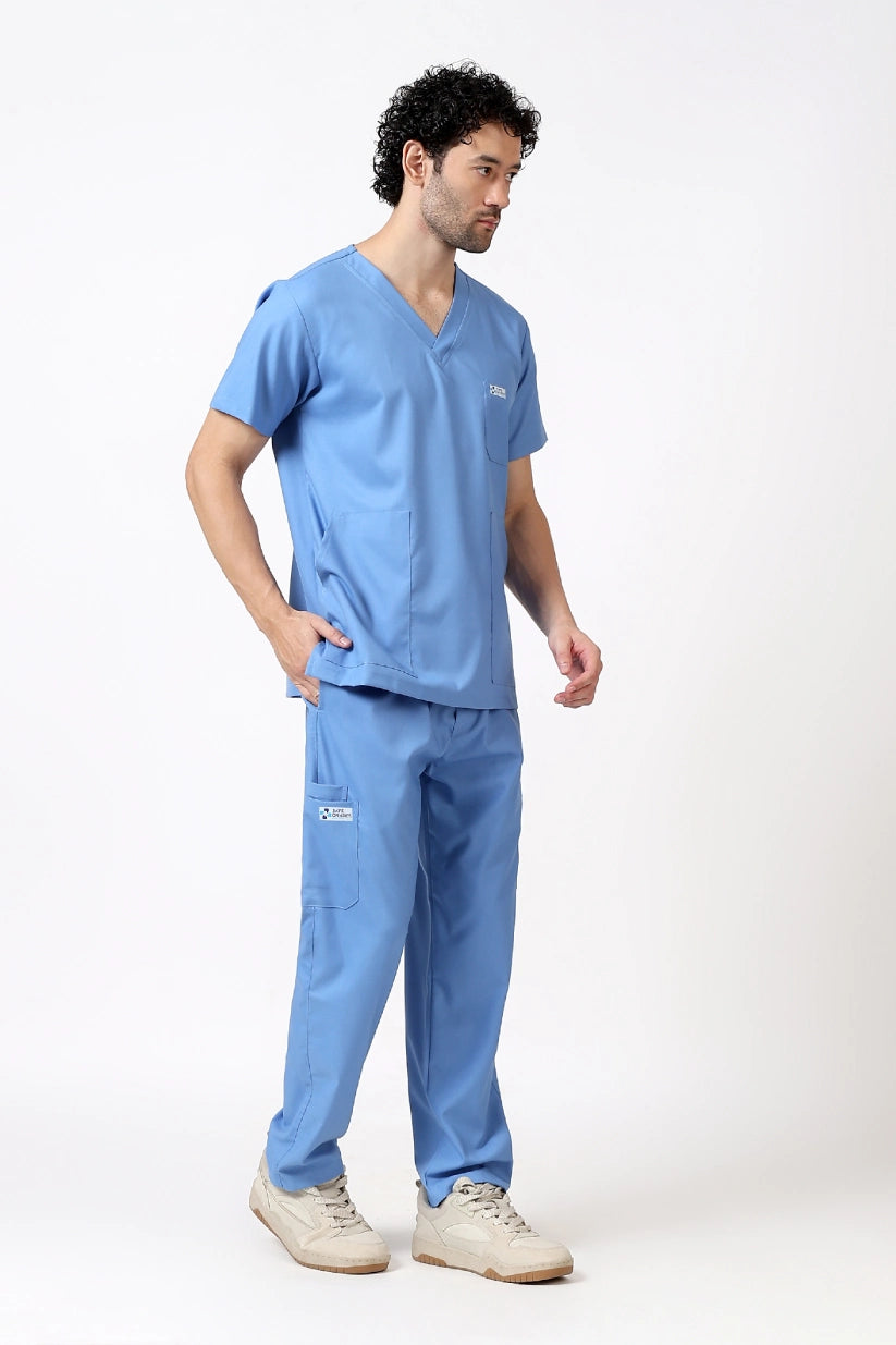 Safe Drapes Men's V-Neck (Ceil Blue) Scrub