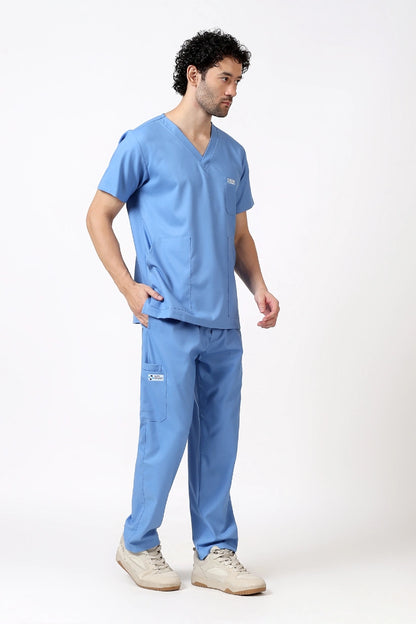 Safe Drapes Men's V-Neck (Ceil Blue) Scrub