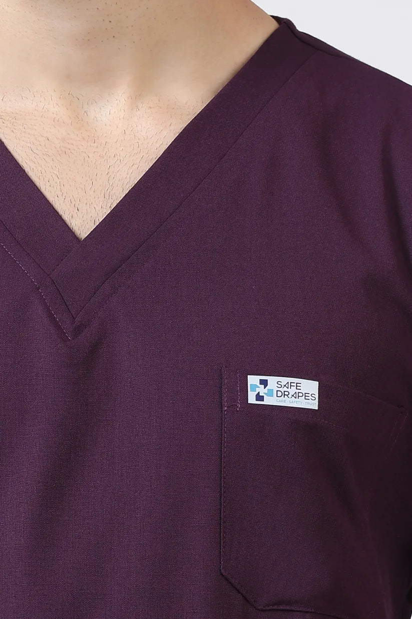 Safe Drapes Men's V-Neck (Wine) Scrub
