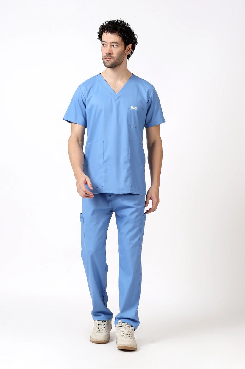 Safe Drapes Men's V-Neck (Ceil Blue) Scrub