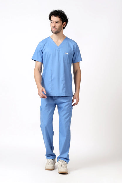 Safe Drapes Men's V-Neck (Ceil Blue) Scrub