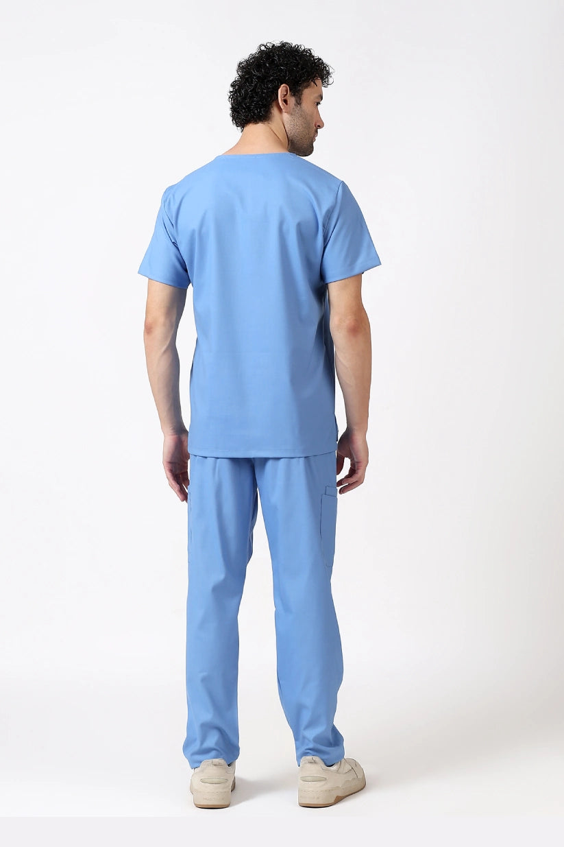Safe Drapes Men's V-Neck (Ceil Blue) Scrub