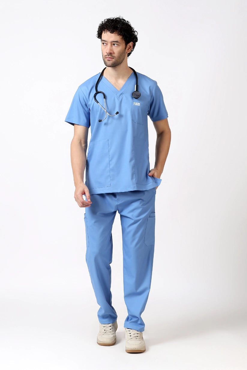 Safe Drapes Men's V-Neck (Ceil Blue) Scrub