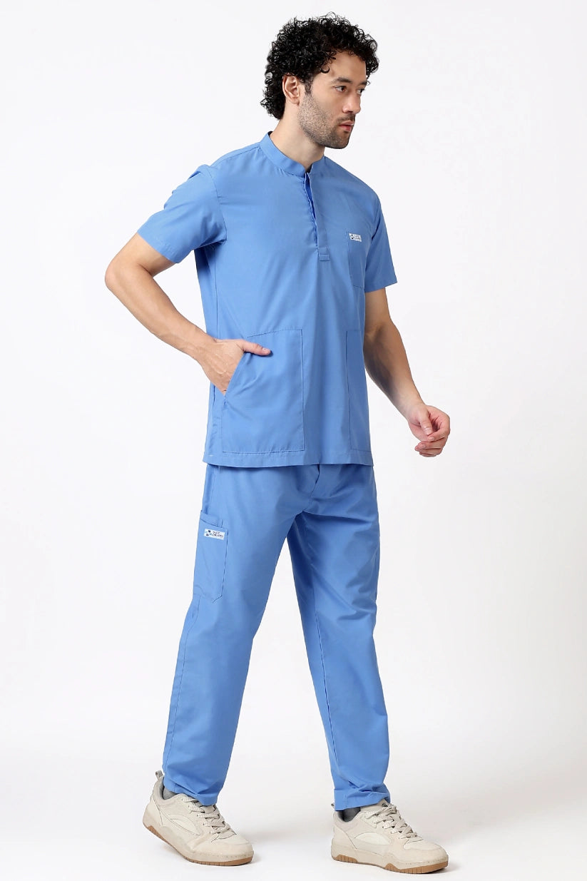 Safe Drapes Men's Mandarin Collar (Sky Blue) Scrub