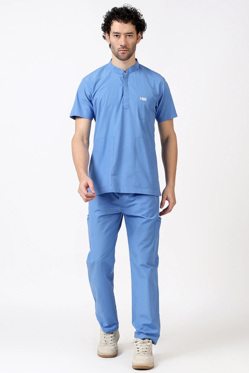 Safe Drapes Men's Mandarin Collar (Sky Blue) Scrub
