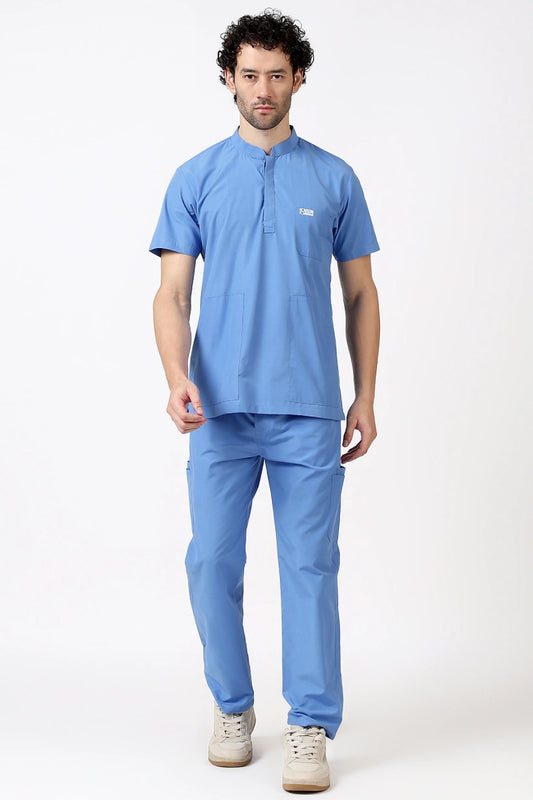 Safe Drapes Men's Mandarin Collar (Sky Blue) Scrub