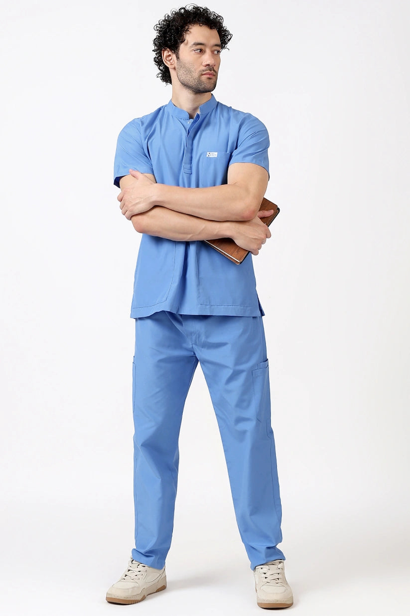 Safe Drapes Men's Mandarin Collar (Sky Blue) Scrub