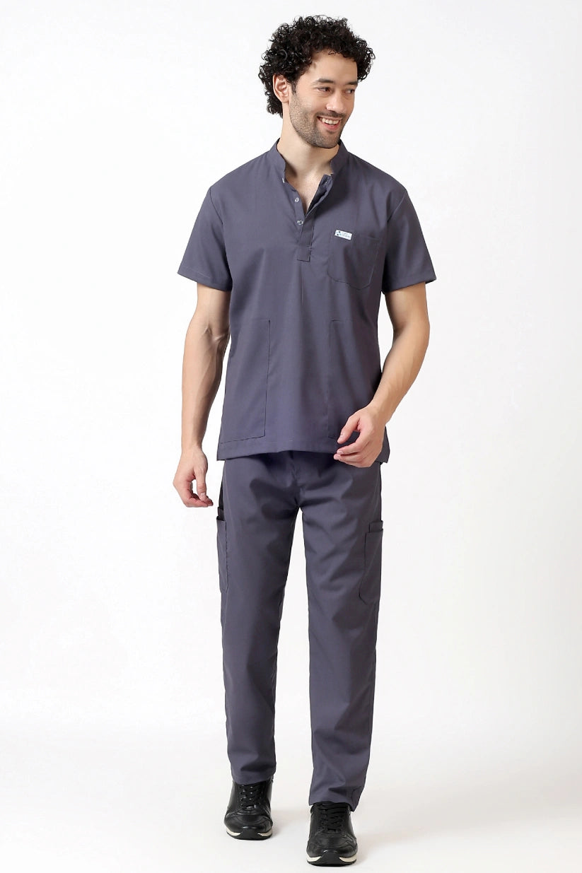 Safe Drapes Men's Mandarin Collar (Slate Grey) Scrub