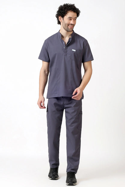 Safe Drapes Men's Mandarin Collar (Slate Grey) Scrub