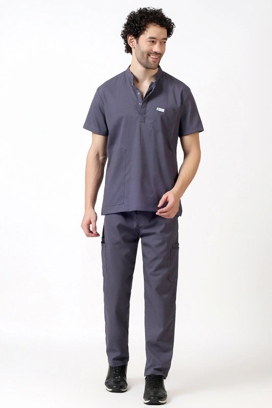 Safe Drapes Men's Mandarin Collar (Slate Grey) Scrub
