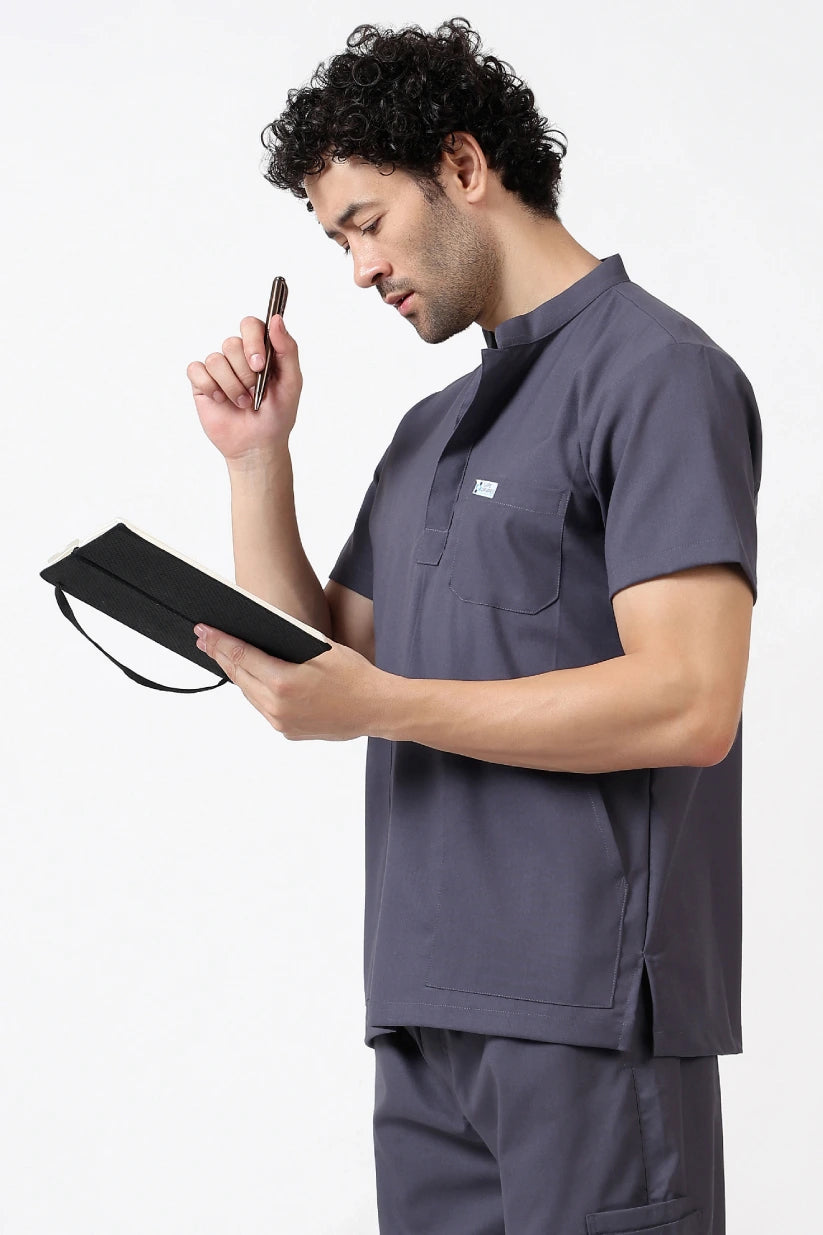 Safe Drapes Men's Mandarin Collar (Slate Grey) Scrub