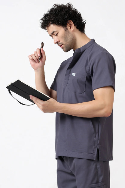 Safe Drapes Men's Mandarin Collar (Slate Grey) Scrub