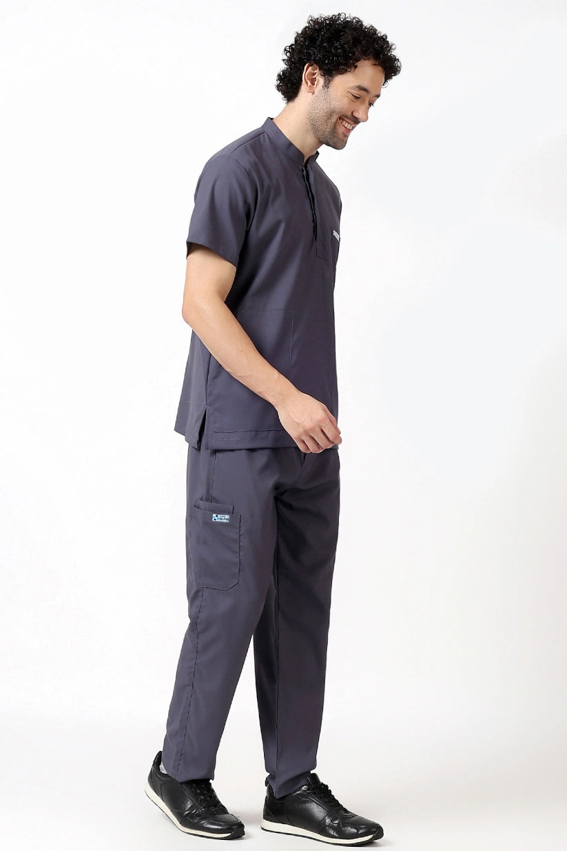 Safe Drapes Men's Mandarin Collar (Slate Grey) Scrub