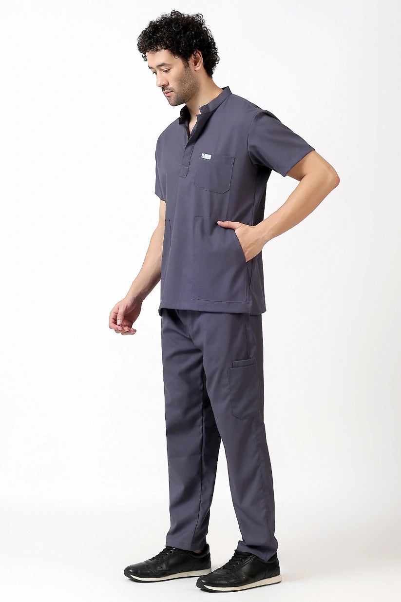 Safe Drapes Men's Mandarin Collar (Slate Grey) Scrub