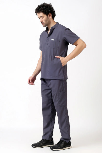 Safe Drapes Men's Mandarin Collar (Slate Grey) Scrub