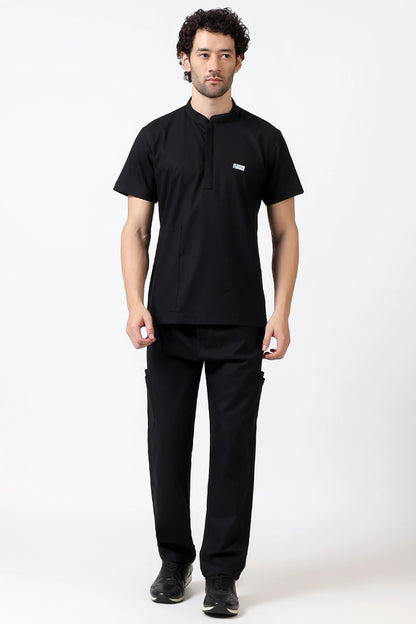 Safe Drapes Men's Mandarin Collar (Jet Black) Scrub