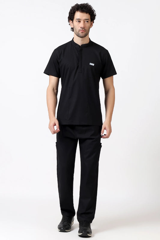 Safe Drapes Men's Mandarin Collar (Jet Black) Scrub