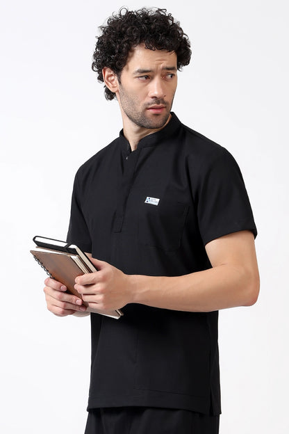 Safe Drapes Men's Mandarin Collar (Jet Black) Scrub
