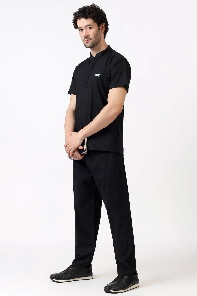 Safe Drapes Men's Mandarin Collar (Jet Black) Scrub