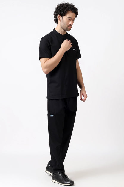 Safe Drapes Men's Mandarin Collar (Jet Black) Scrub