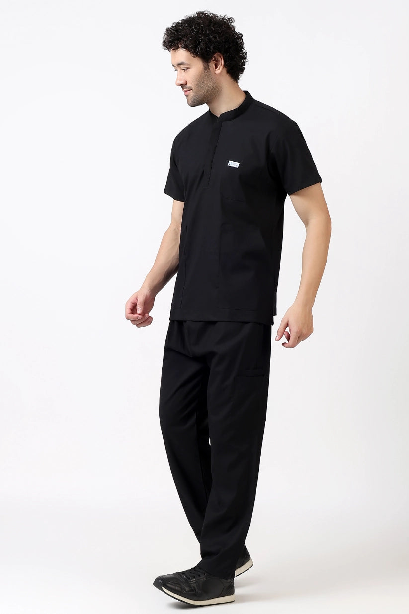 Safe Drapes Men's Mandarin Collar (Jet Black) Scrub