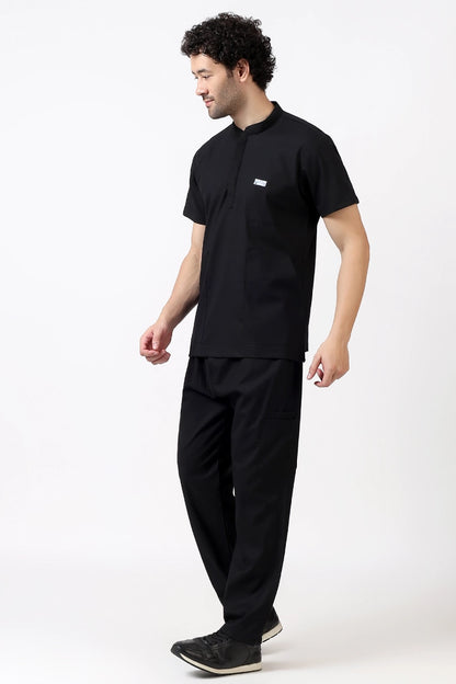 Safe Drapes Men's Mandarin Collar (Jet Black) Scrub