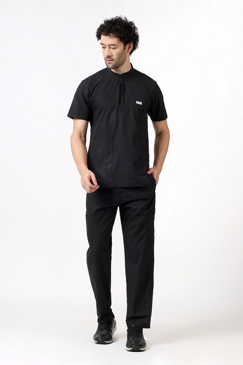 Safe Drapes Men's Mandarin Collar (Black) Scrub