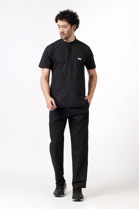 Safe Drapes Men's Mandarin Collar (Black) Scrub
