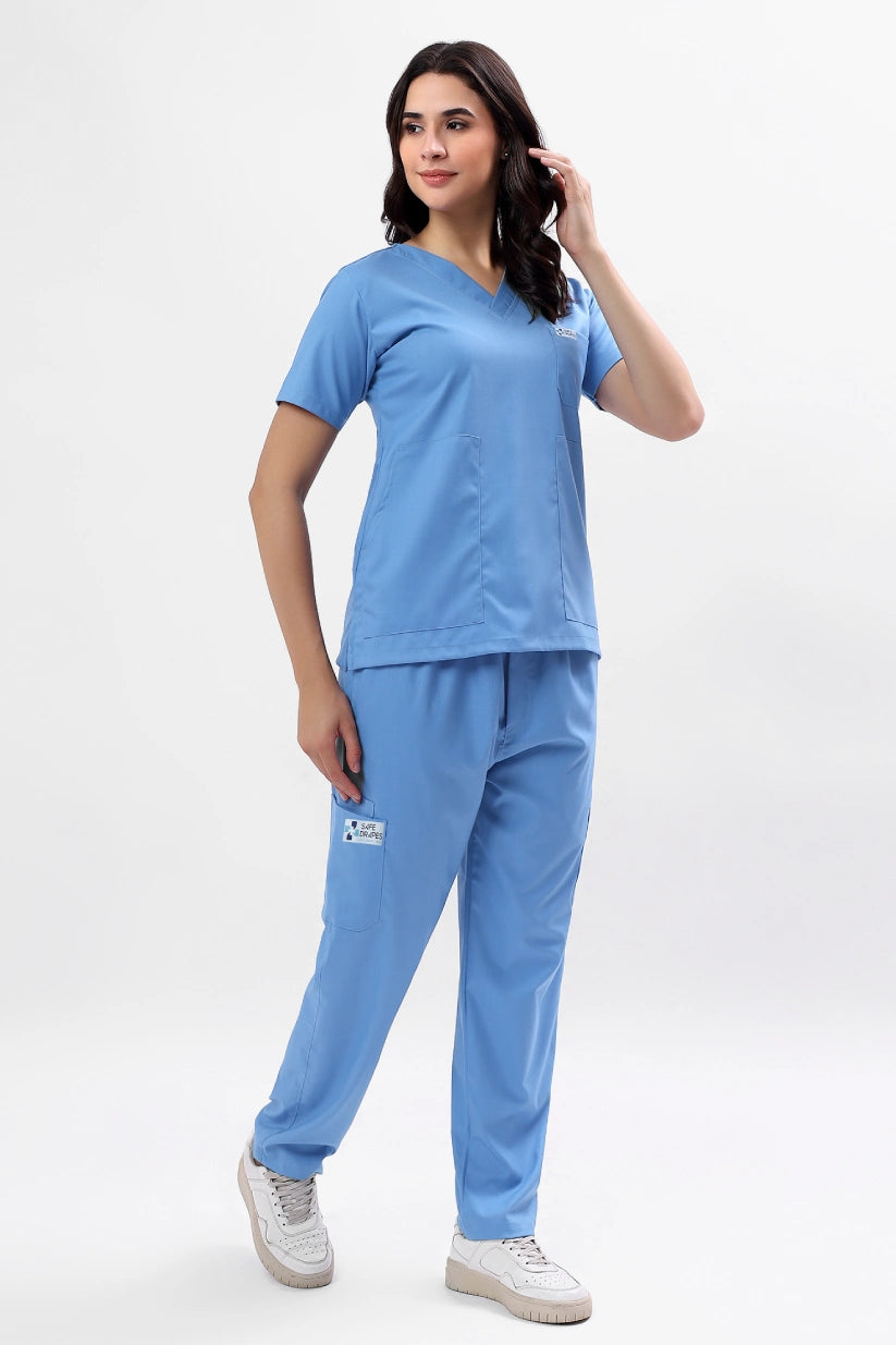 Safe Drapes Women's V-Neck (Ceil Blue) Scrub