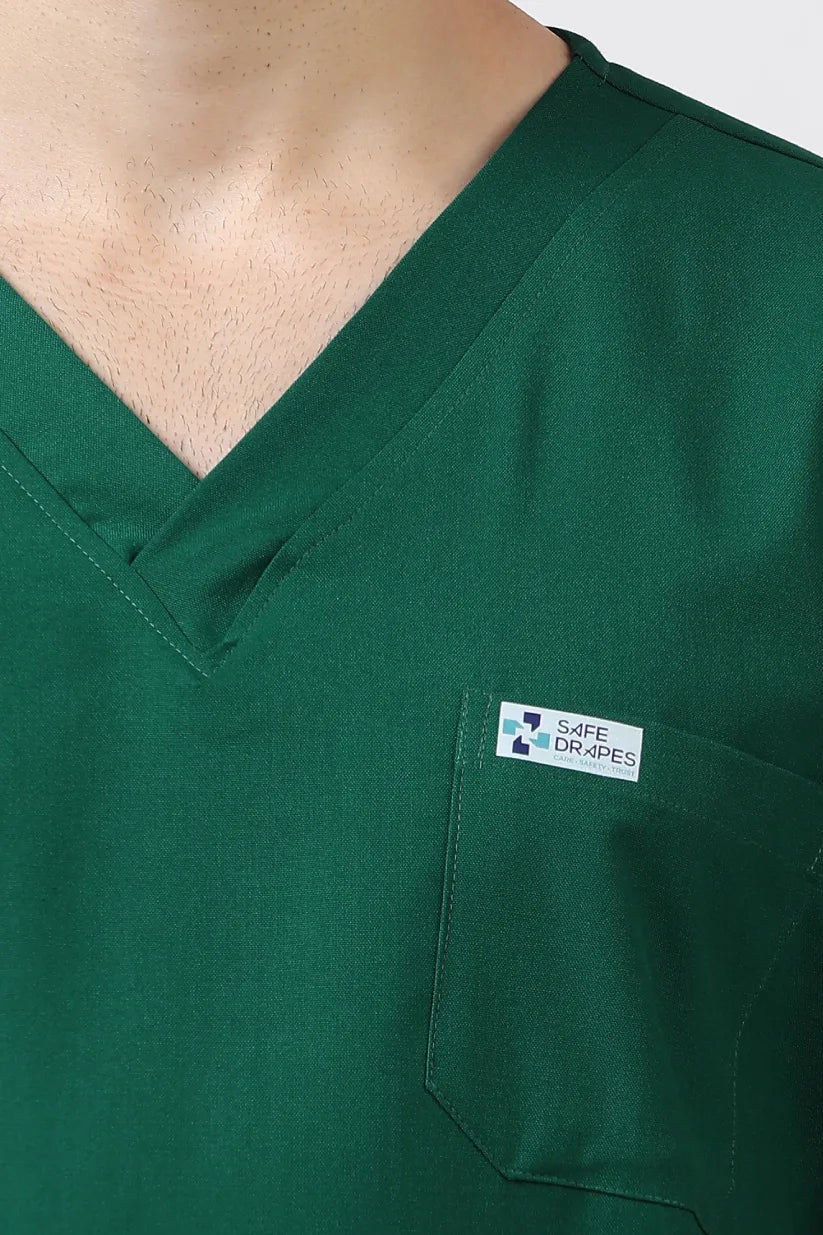 Safe Drapes Men's V-Neck (Bottle Green) Scrub