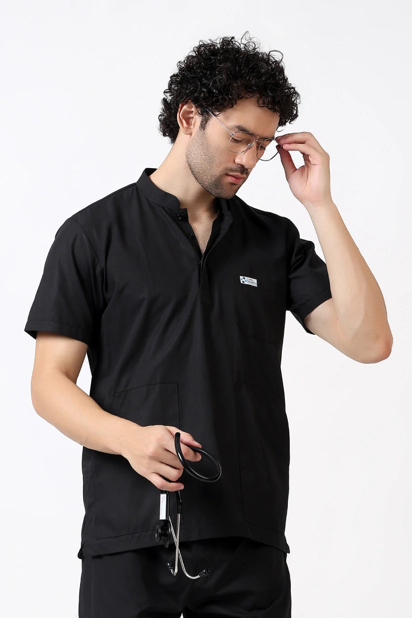 Safe Drapes Men's Mandarin Collar (Black) Scrub