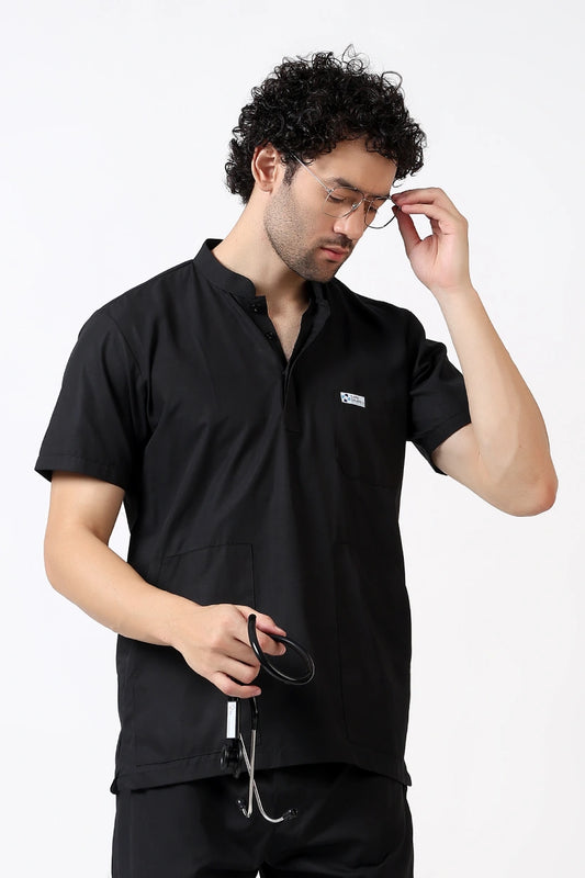 Safe Drapes Men's Mandarin Collar (Black) Scrub