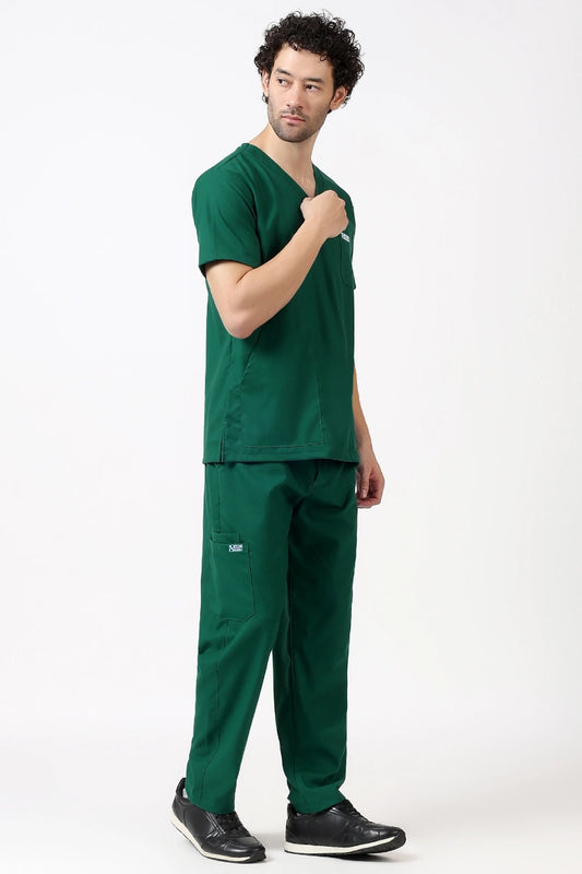Safe Drapes Men's V-Neck (Bottle Green) Scrub