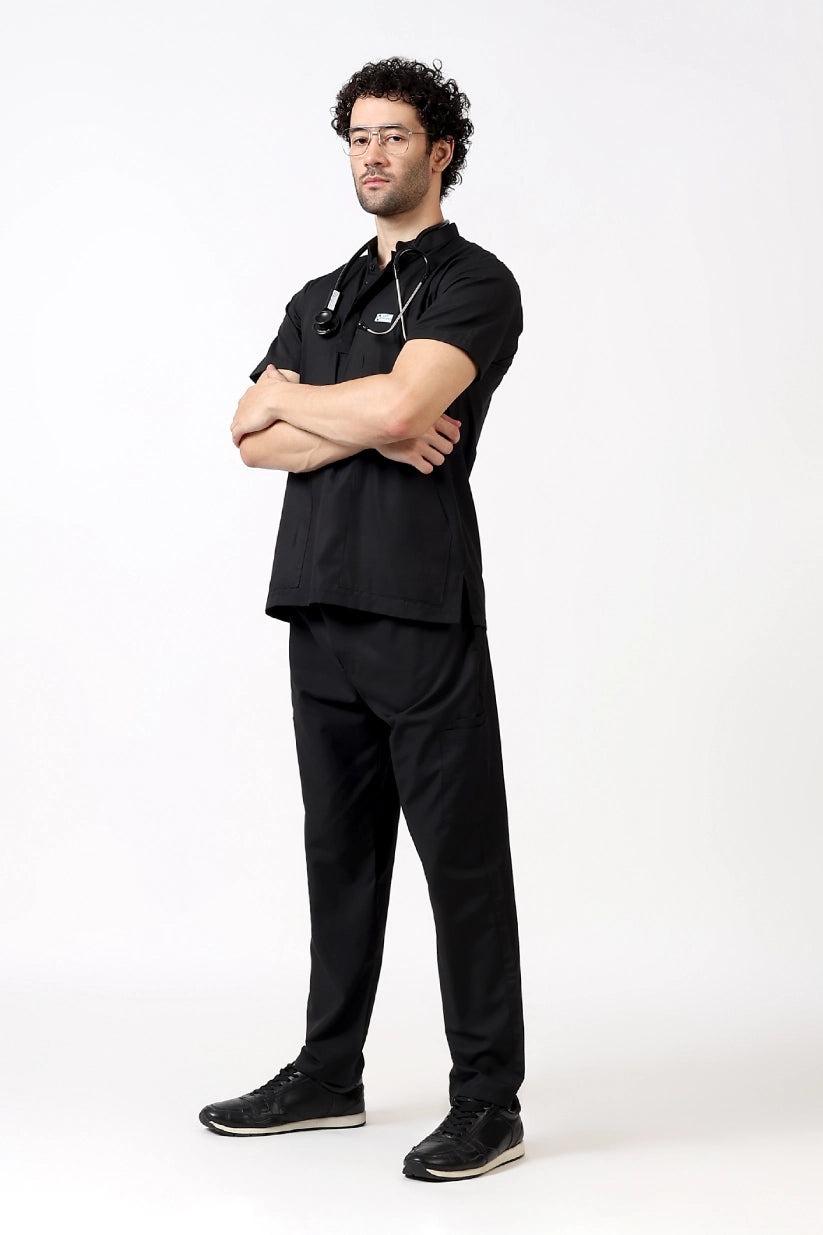 Safe Drapes Men's Mandarin Collar (Black) Scrub