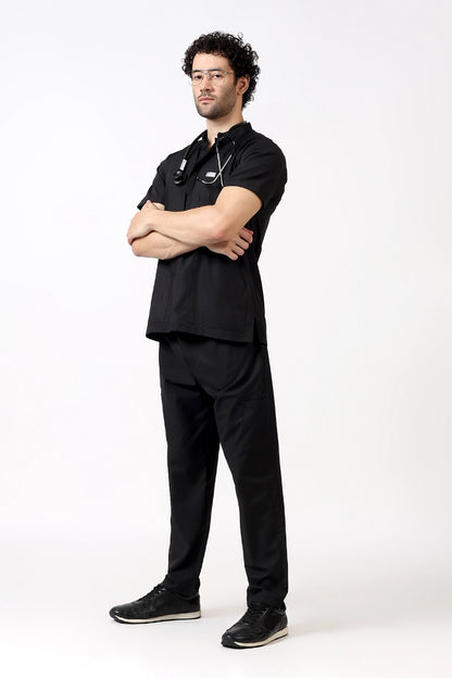 Safe Drapes Men's Mandarin Collar (Black) Scrub