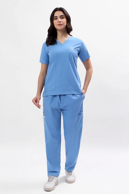 Safe Drapes Women's V-Neck (Ceil Blue) Scrub