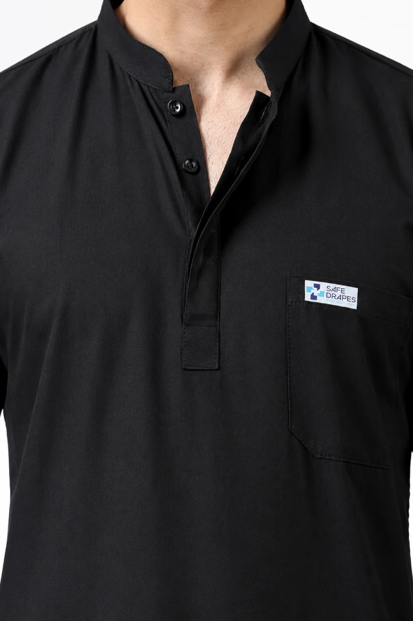 Safe Drapes Men's Mandarin Collar (Black) Scrub
