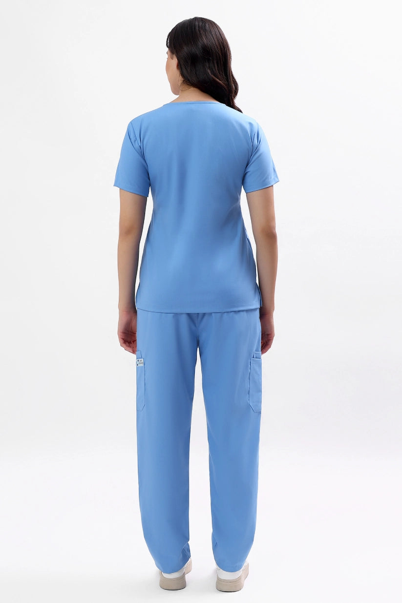 Safe Drapes Women's V-Neck (Ceil Blue) Scrub