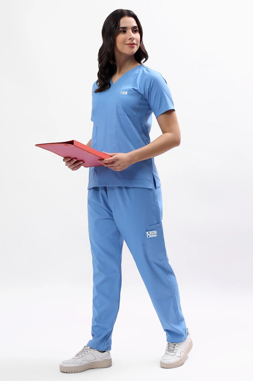 Safe Drapes Women's V-Neck (Ceil Blue) Scrub