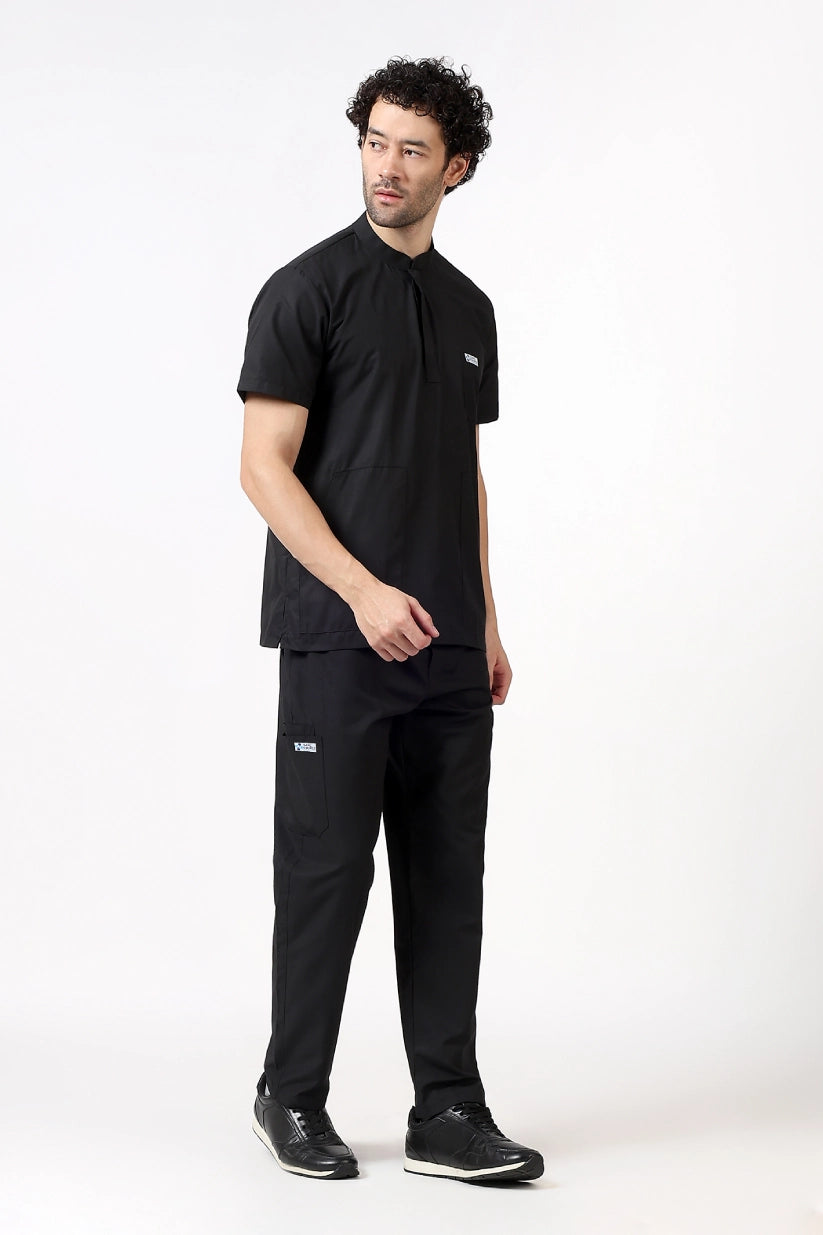 Safe Drapes Men's Mandarin Collar (Black) Scrub
