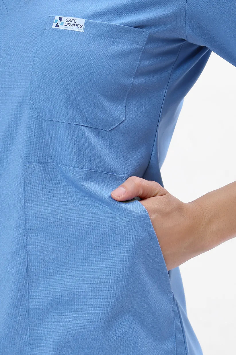 Safe Drapes Women's V-Neck (Ceil Blue) Scrub